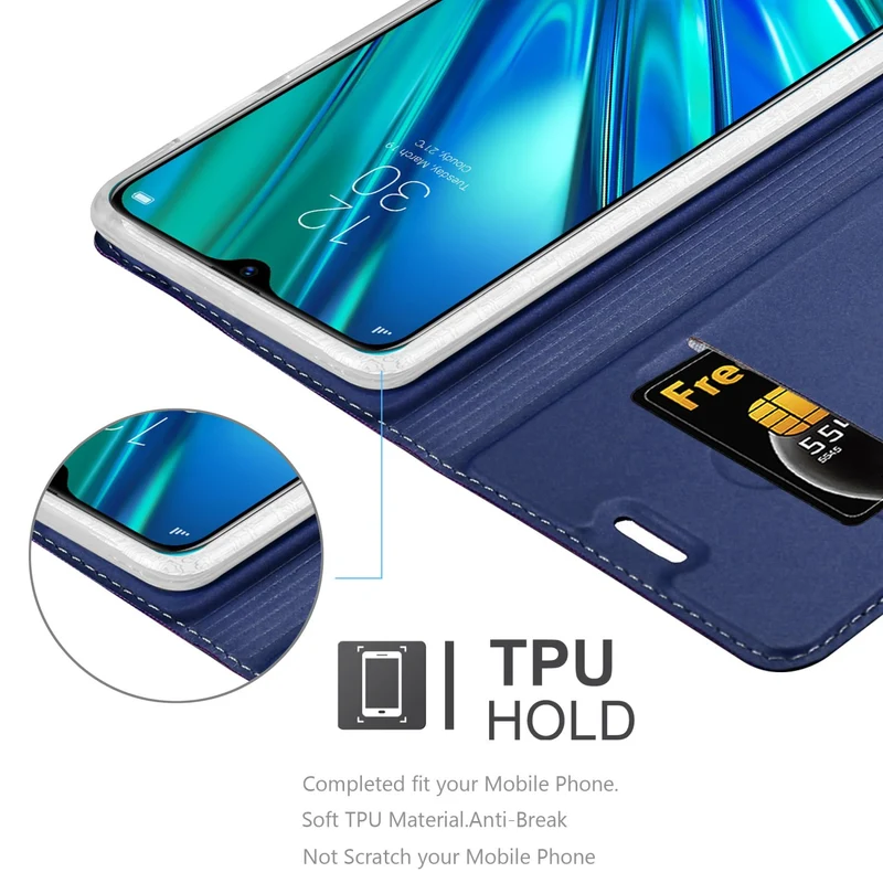 Cadorabo Hülle kompatibel mit Realme 5 PRO / Realme Q Schutzhülle mit Magnetverschluss, Standfunktion und Kartenfach