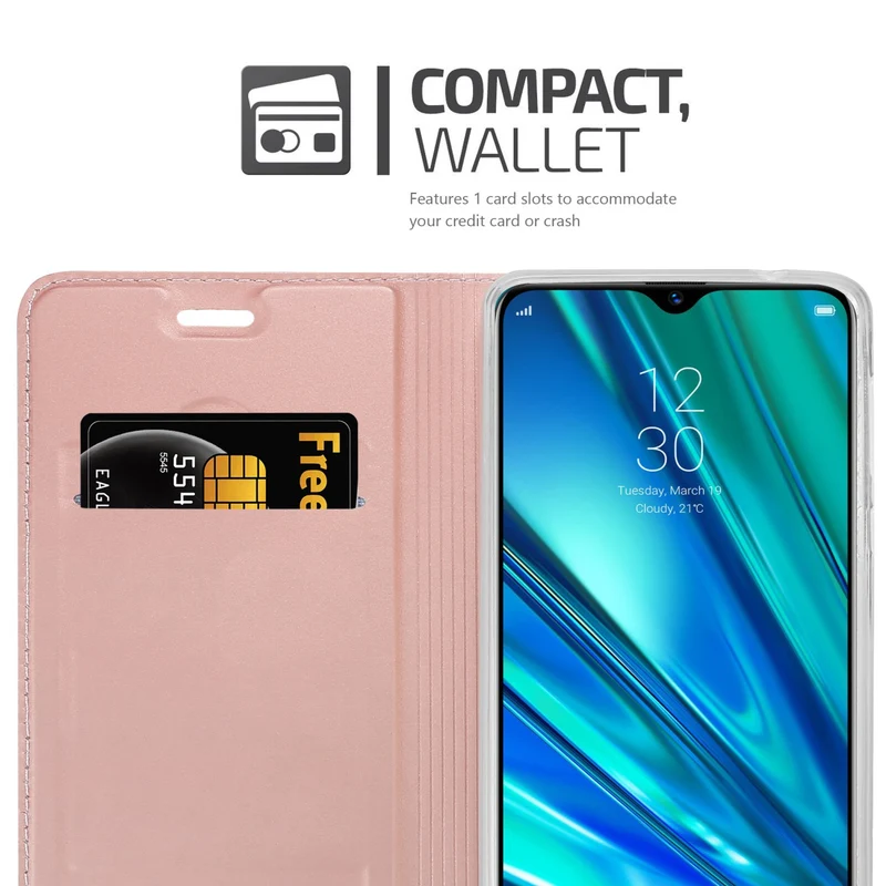 Cadorabo Hülle kompatibel mit Realme 5 PRO / Realme Q Schutzhülle mit Magnetverschluss, Standfunktion und Kartenfach