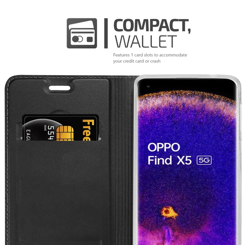 Cadorabo Hülle kompatibel mit Oppo FIND X5 Schutzhülle mit Magnetverschluss, Standfunktion und Kartenfach