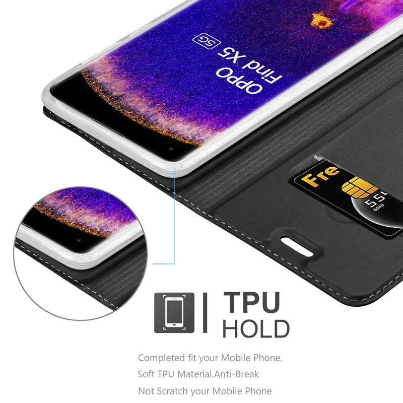 Cadorabo Hülle kompatibel mit Oppo FIND X5 Schutzhülle mit Magnetverschluss, Standfunktion und Kartenfach