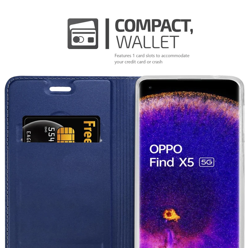 Cadorabo Hülle kompatibel mit Oppo FIND X5 Schutzhülle mit Magnetverschluss, Standfunktion und Kartenfach
