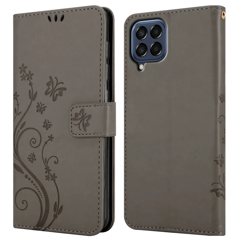 Cadorabo Hülle kompatibel mit Samsung Galaxy M33 5G Schutzhülle im Blumen Design mit Magnetverschluss, Standfunktion und Kartenfächern