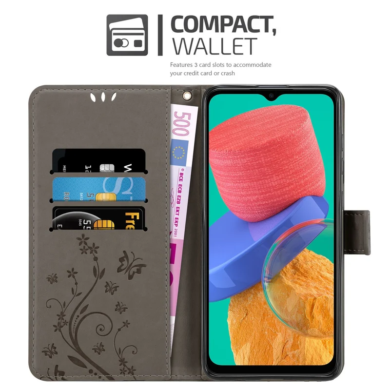 Cadorabo Hülle kompatibel mit Samsung Galaxy M33 5G Schutzhülle im Blumen Design mit Magnetverschluss, Standfunktion und Kartenfächern