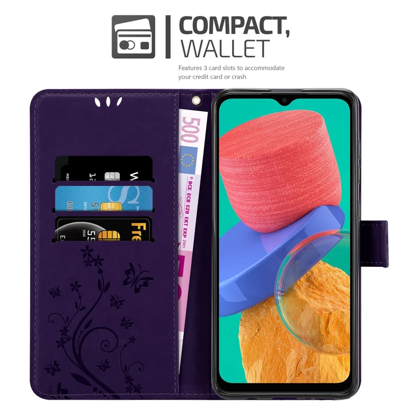 Cadorabo Hülle kompatibel mit Samsung Galaxy M33 5G Schutzhülle im Blumen Design mit Magnetverschluss, Standfunktion und Kartenfächern