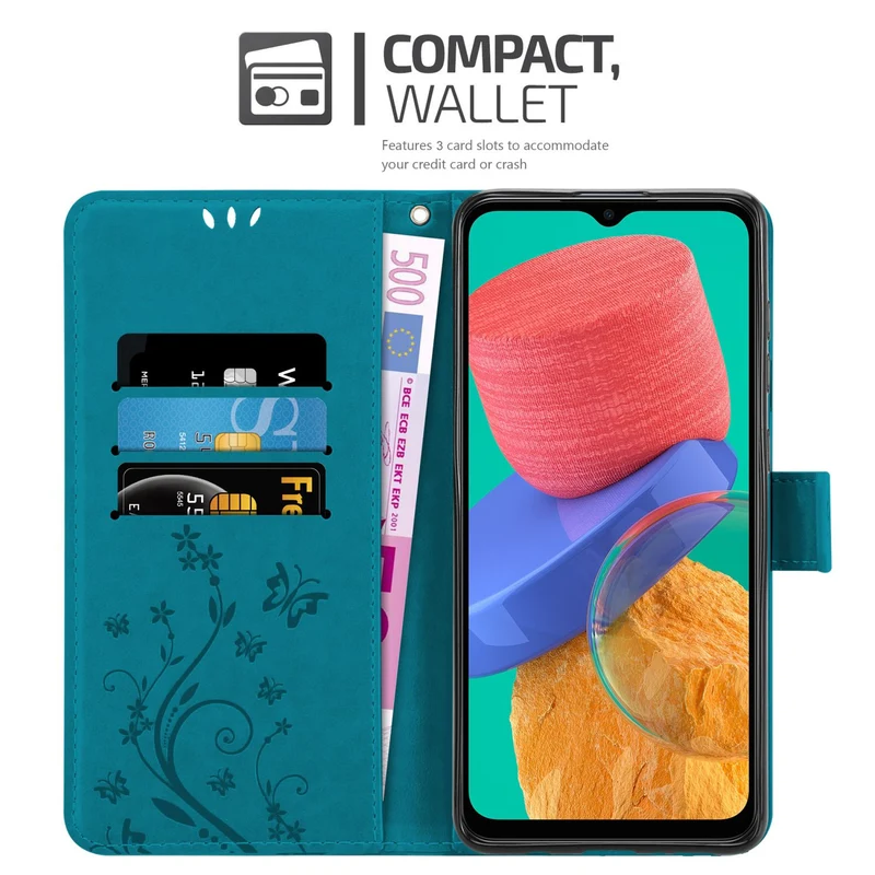 Cadorabo Hülle kompatibel mit Samsung Galaxy M33 5G Schutzhülle im Blumen Design mit Magnetverschluss, Standfunktion und Kartenfächern