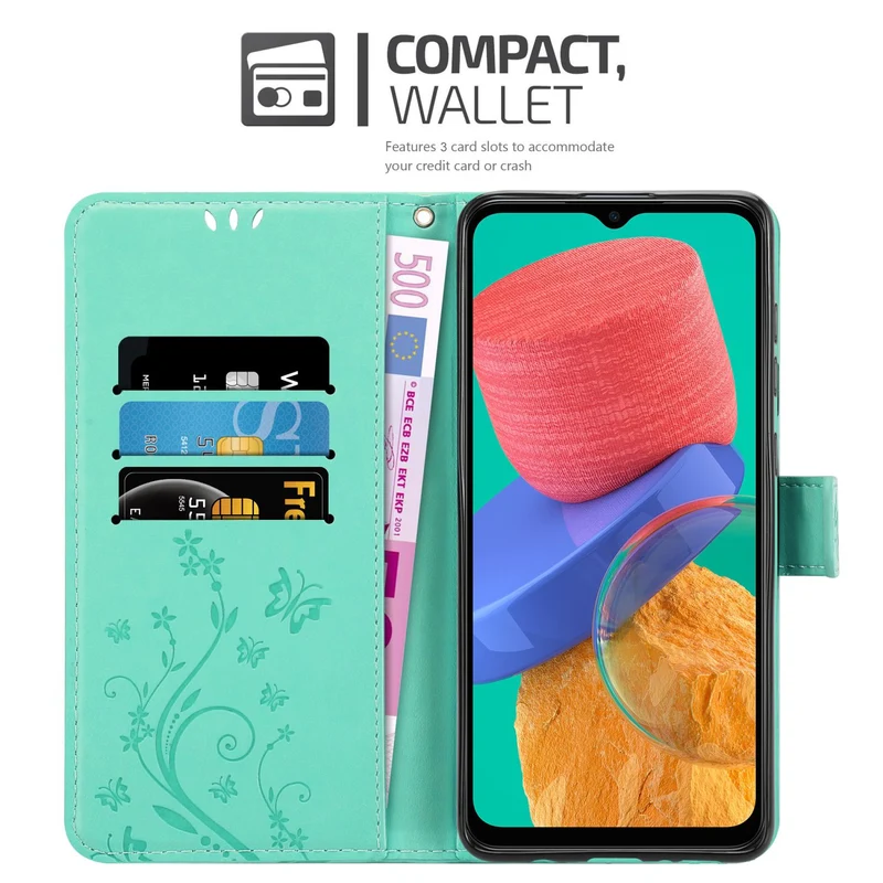 Cadorabo Hülle kompatibel mit Samsung Galaxy M33 5G Schutzhülle im Blumen Design mit Magnetverschluss, Standfunktion und Kartenfächern