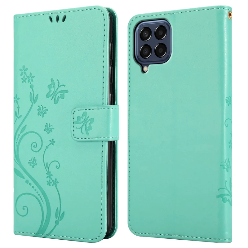 Cadorabo Hülle kompatibel mit Samsung Galaxy M33 5G Schutzhülle im Blumen Design mit Magnetverschluss, Standfunktion und Kartenfächern