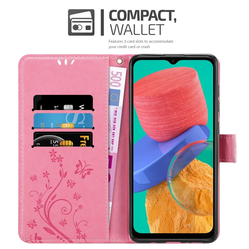 Cadorabo Hülle kompatibel mit Samsung Galaxy M33 5G Schutzhülle im Blumen Design mit Magnetverschluss, Standfunktion und Kartenfächern