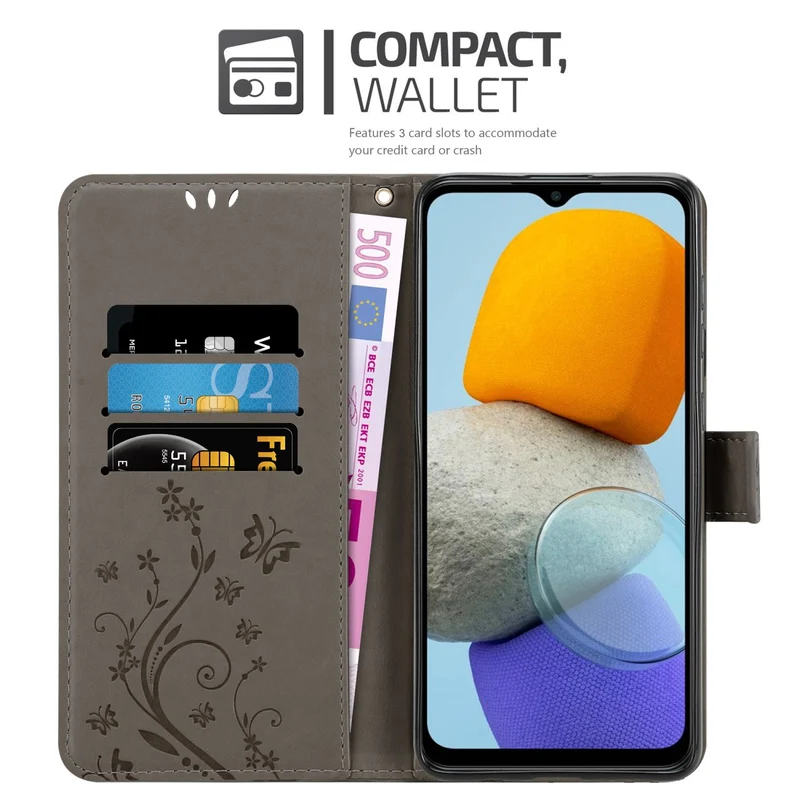 Cadorabo Hülle kompatibel mit Samsung Galaxy M23 5G Schutzhülle im Blumen Design mit Magnetverschluss, Standfunktion und Kartenfächern