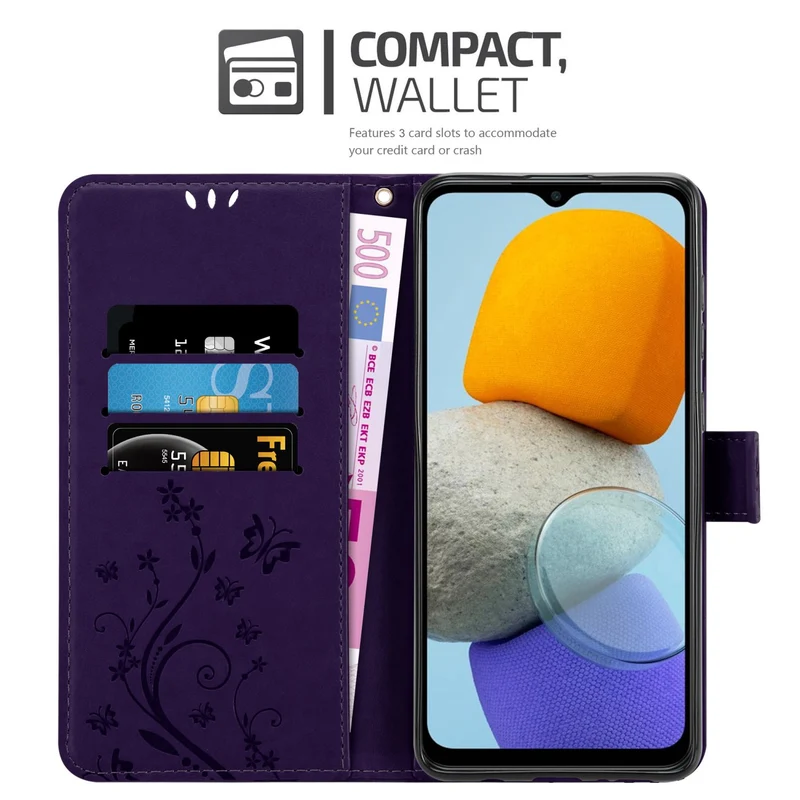 Cadorabo Hülle kompatibel mit Samsung Galaxy M23 5G Schutzhülle im Blumen Design mit Magnetverschluss, Standfunktion und Kartenfächern