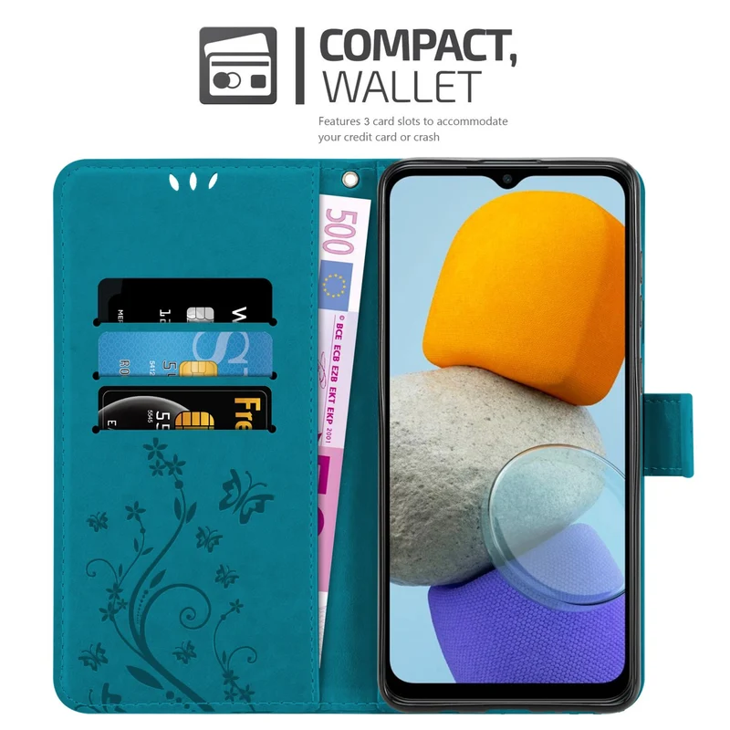 Cadorabo Hülle kompatibel mit Samsung Galaxy M23 5G Schutzhülle im Blumen Design mit Magnetverschluss, Standfunktion und Kartenfächern