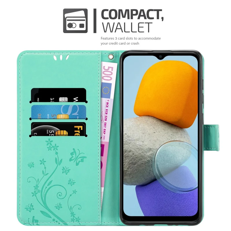Cadorabo Hülle kompatibel mit Samsung Galaxy M23 5G Schutzhülle im Blumen Design mit Magnetverschluss, Standfunktion und Kartenfächern