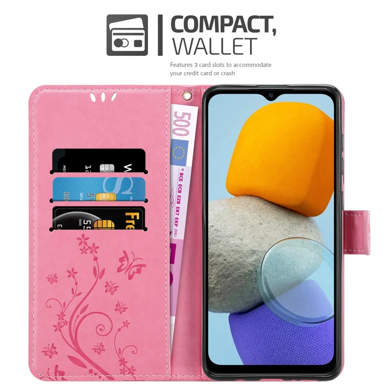 Cadorabo Hülle kompatibel mit Samsung Galaxy M23 5G Schutzhülle im Blumen Design mit Magnetverschluss, Standfunktion und Kartenfächern