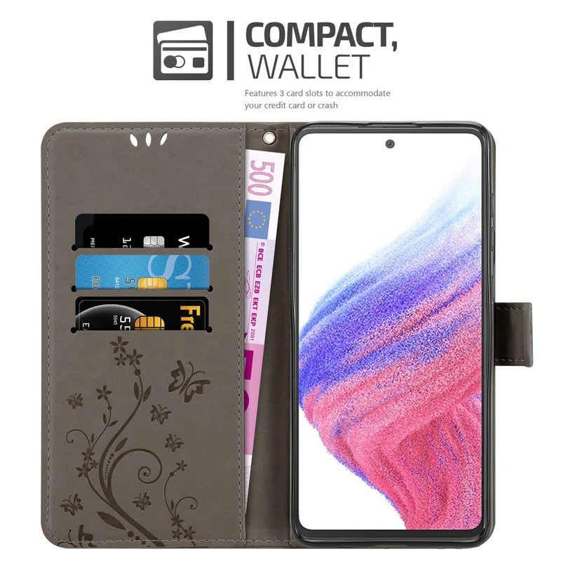 Cadorabo Hülle kompatibel mit Samsung Galaxy A53 5G Schutzhülle im Blumen Design mit Magnetverschluss, Standfunktion und Kartenfächern