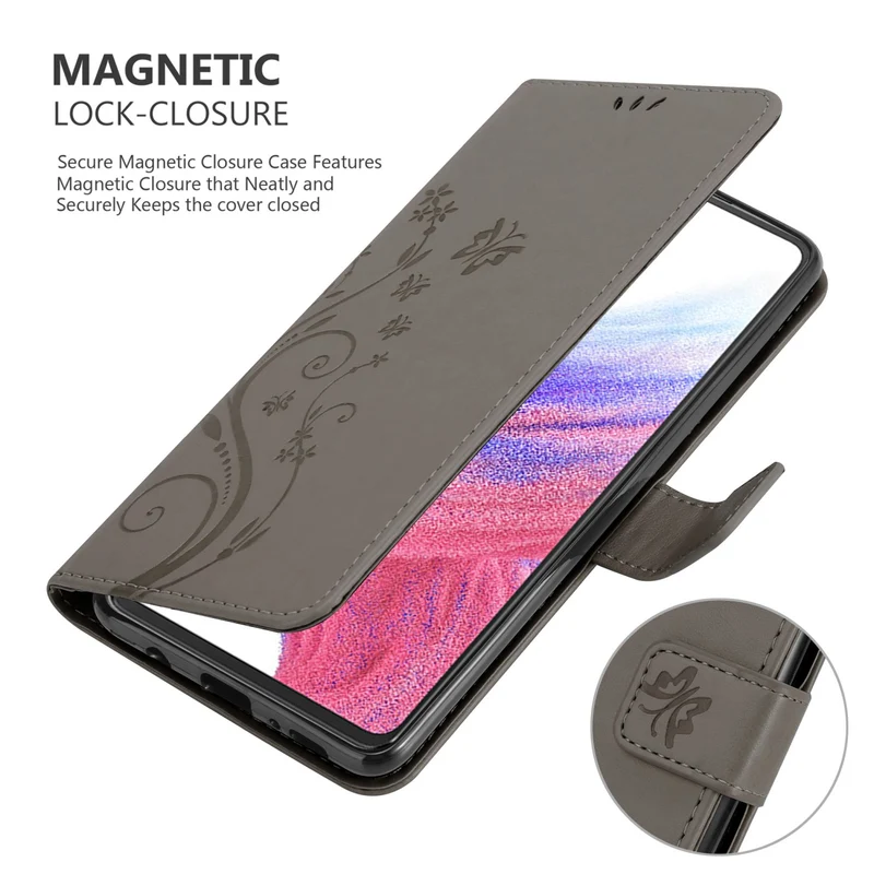 Cadorabo Hülle kompatibel mit Samsung Galaxy A53 5G Schutzhülle im Blumen Design mit Magnetverschluss, Standfunktion und Kartenfächern