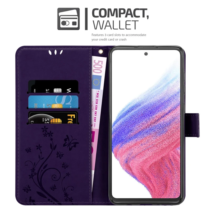 Cadorabo Hülle kompatibel mit Samsung Galaxy A53 5G Schutzhülle im Blumen Design mit Magnetverschluss, Standfunktion und Kartenfächern