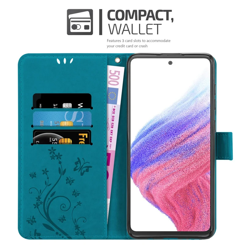 Cadorabo Hülle kompatibel mit Samsung Galaxy A53 5G Schutzhülle im Blumen Design mit Magnetverschluss, Standfunktion und Kartenfächern