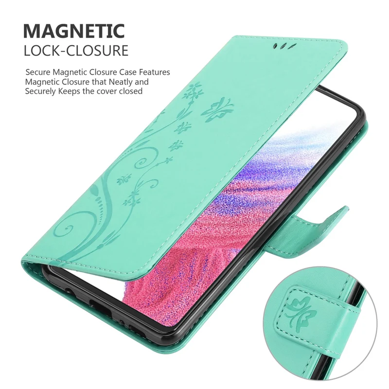Cadorabo Hülle kompatibel mit Samsung Galaxy A53 5G Schutzhülle im Blumen Design mit Magnetverschluss, Standfunktion und Kartenfächern