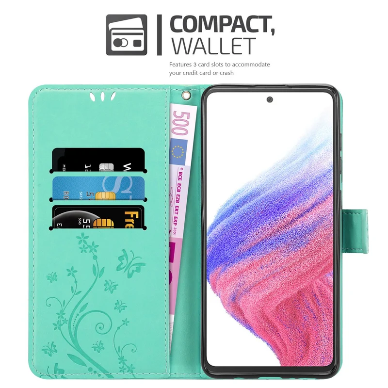 Cadorabo Hülle kompatibel mit Samsung Galaxy A53 5G Schutzhülle im Blumen Design mit Magnetverschluss, Standfunktion und Kartenfächern