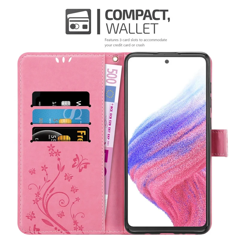 Cadorabo Hülle kompatibel mit Samsung Galaxy A53 5G Schutzhülle im Blumen Design mit Magnetverschluss, Standfunktion und Kartenfächern
