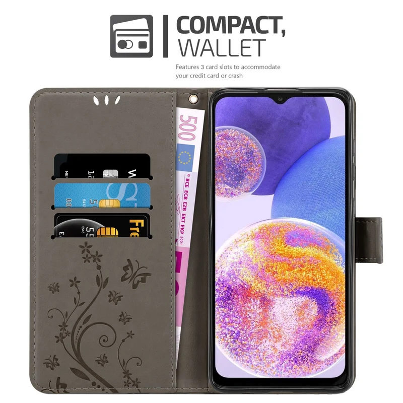 Cadorabo Hülle kompatibel mit Samsung Galaxy A23 4G / 5G Schutzhülle im Blumen Design mit Magnetverschluss, Standfunktion und Kartenfächern