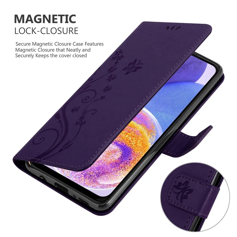 Cadorabo Hülle kompatibel mit Samsung Galaxy A23 4G / 5G Schutzhülle im Blumen Design mit Magnetverschluss, Standfunktion und Kartenfächern