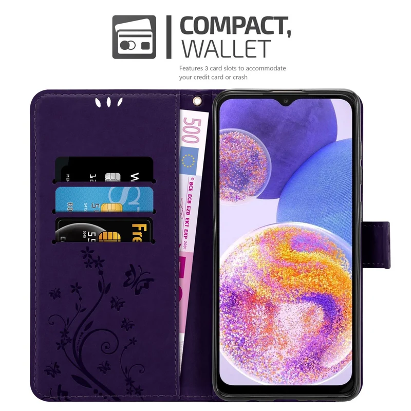 Cadorabo Hülle kompatibel mit Samsung Galaxy A23 4G / 5G Schutzhülle im Blumen Design mit Magnetverschluss, Standfunktion und Kartenfächern
