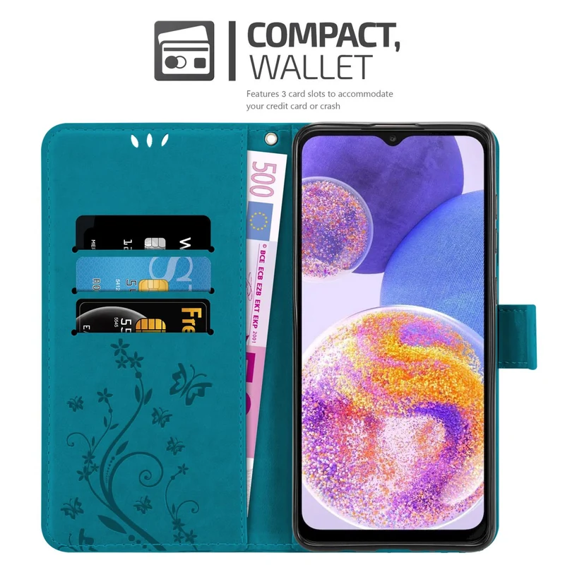 Cadorabo Hülle kompatibel mit Samsung Galaxy A23 4G / 5G Schutzhülle im Blumen Design mit Magnetverschluss, Standfunktion und Kartenfächern