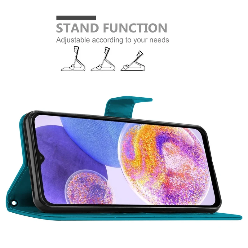 Cadorabo Hülle kompatibel mit Samsung Galaxy A23 4G / 5G Schutzhülle im Blumen Design mit Magnetverschluss, Standfunktion und Kartenfächern