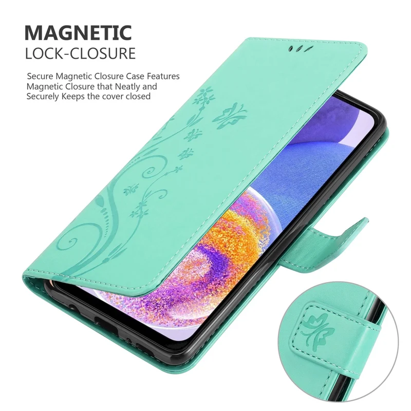 Cadorabo Hülle kompatibel mit Samsung Galaxy A23 4G / 5G Schutzhülle im Blumen Design mit Magnetverschluss, Standfunktion und Kartenfächern