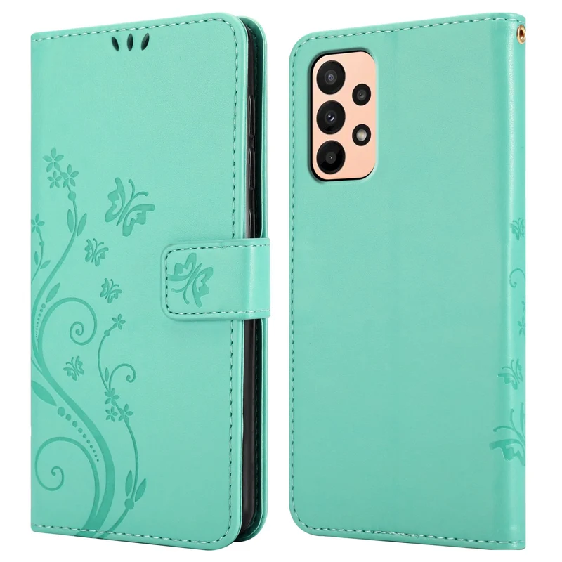 Cadorabo Hülle kompatibel mit Samsung Galaxy A23 4G / 5G Schutzhülle im Blumen Design mit Magnetverschluss, Standfunktion und Kartenfächern