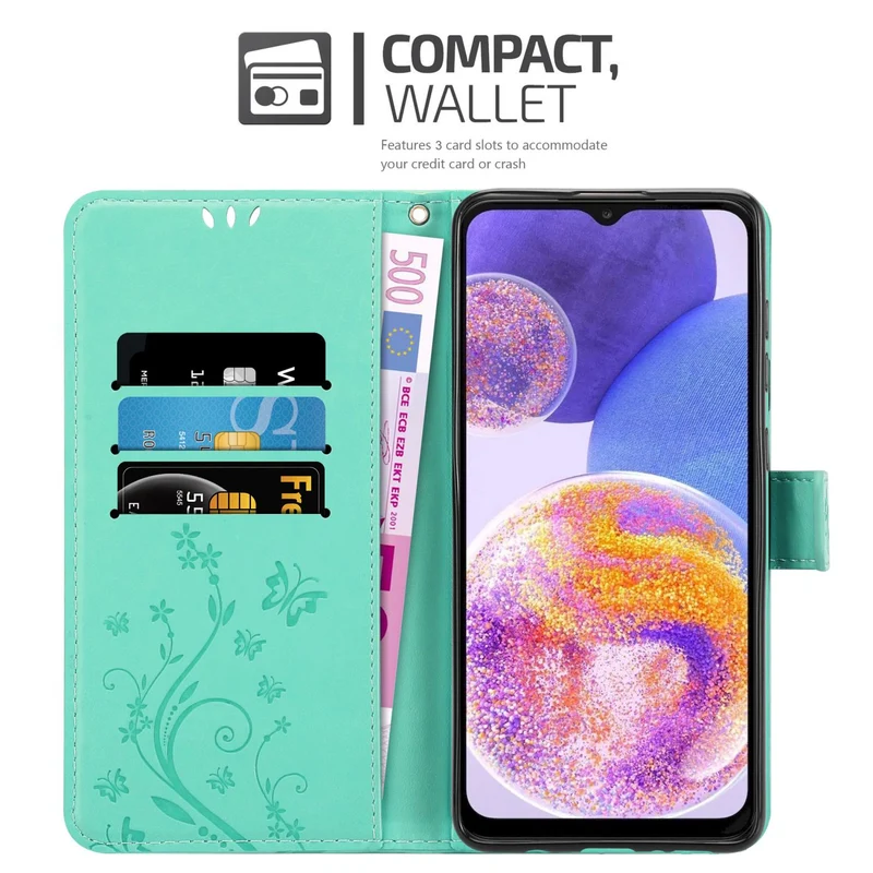 Cadorabo Hülle kompatibel mit Samsung Galaxy A23 4G / 5G Schutzhülle im Blumen Design mit Magnetverschluss, Standfunktion und Kartenfächern