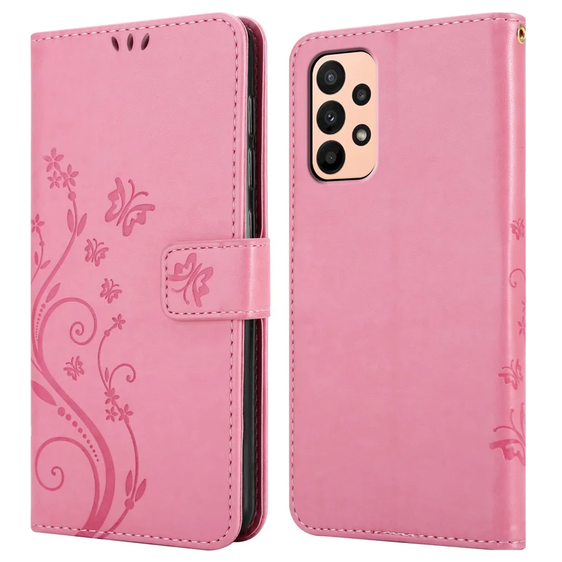 Cadorabo Hülle kompatibel mit Samsung Galaxy A23 4G / 5G Schutzhülle im Blumen Design mit Magnetverschluss, Standfunktion und Kartenfächern