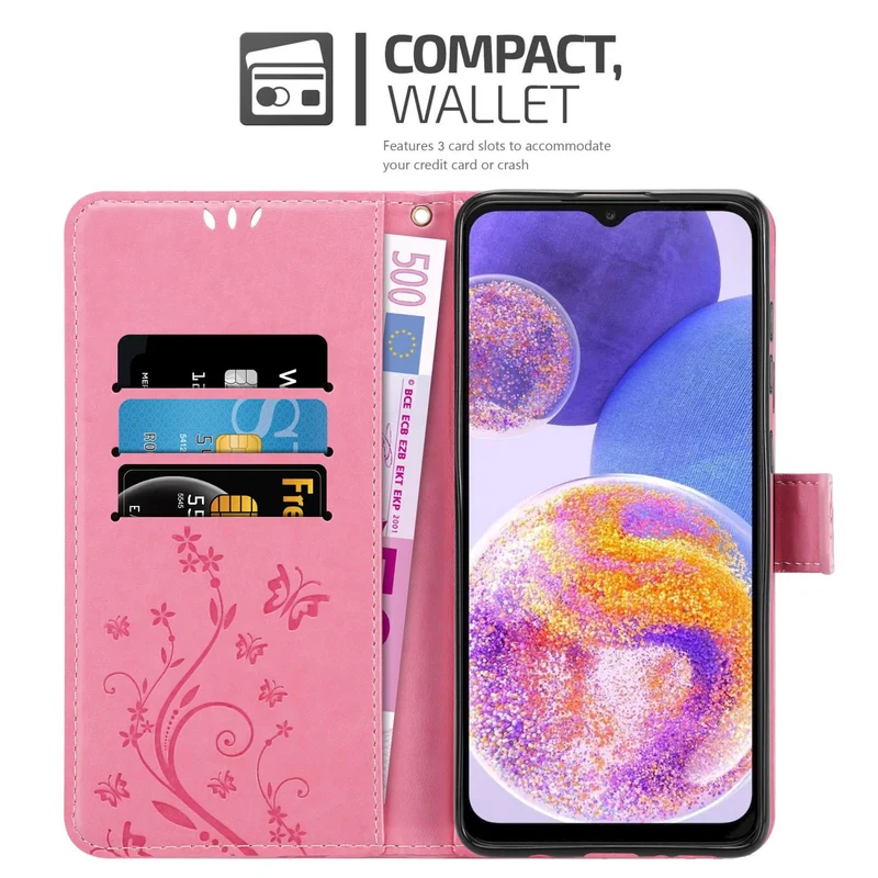 Cadorabo Hülle kompatibel mit Samsung Galaxy A23 4G / 5G Schutzhülle im Blumen Design mit Magnetverschluss, Standfunktion und Kartenfächern