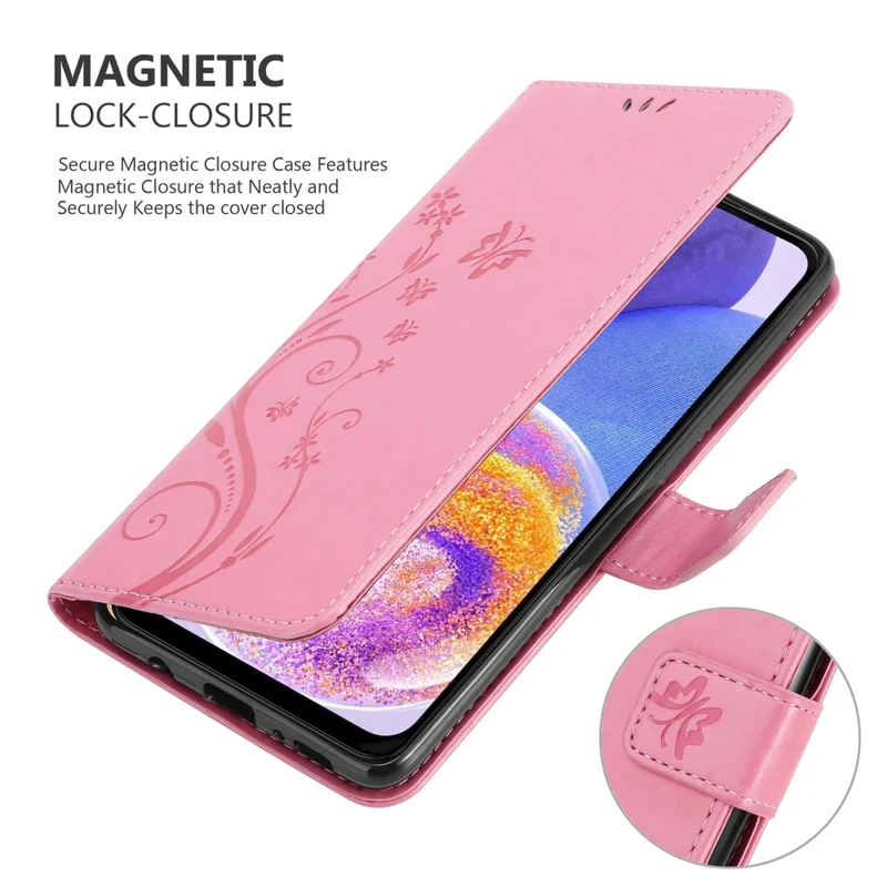 Cadorabo Hülle kompatibel mit Samsung Galaxy A23 4G / 5G Schutzhülle im Blumen Design mit Magnetverschluss, Standfunktion und Kartenfächern