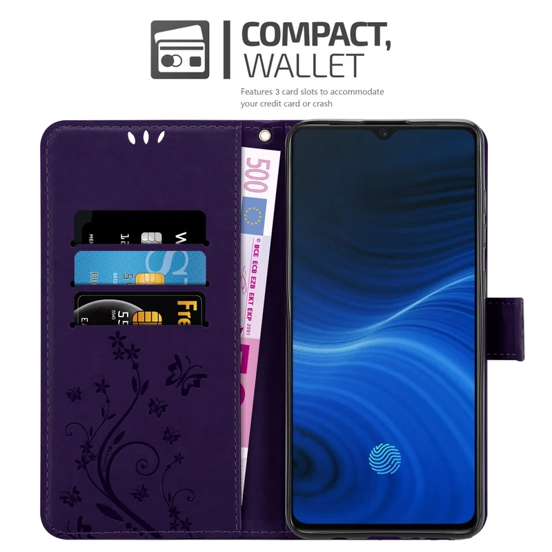 Cadorabo Hülle kompatibel mit Realme X2 PRO / Oppo Reno Ace Schutzhülle im Blumen Design mit Magnetverschluss, Standfunktion und Kartenfächern