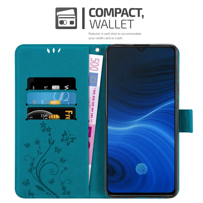 Cadorabo Hülle kompatibel mit Realme X2 PRO / Oppo Reno Ace Schutzhülle im Blumen Design mit Magnetverschluss, Standfunktion und Kartenfächern