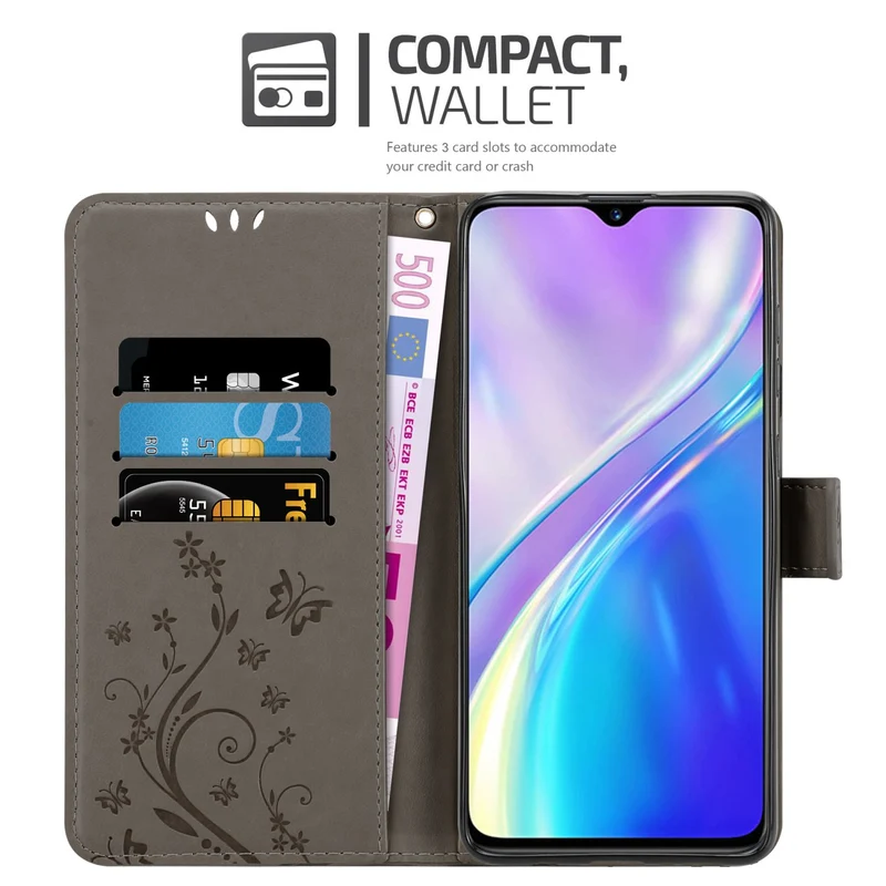 Cadorabo Hülle kompatibel mit Realme X2 / XT / Oppo K5 Schutzhülle im Blumen Design mit Magnetverschluss, Standfunktion und Kartenfächern