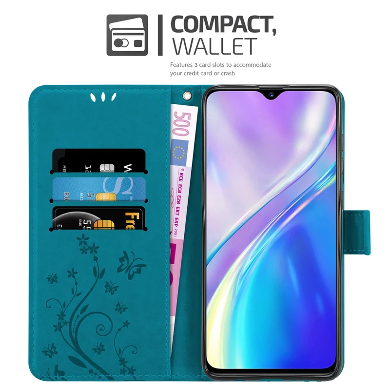 Cadorabo Hülle kompatibel mit Realme X2 / XT / Oppo K5 Schutzhülle im Blumen Design mit Magnetverschluss, Standfunktion und Kartenfächern