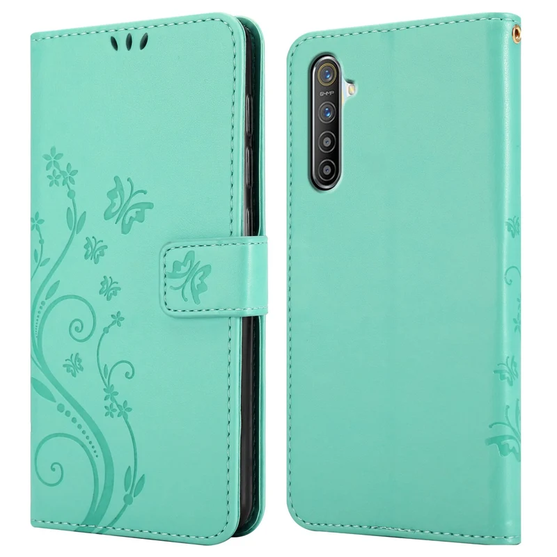 Cadorabo Hülle kompatibel mit Realme X2 / XT / Oppo K5 Schutzhülle im Blumen Design mit Magnetverschluss, Standfunktion und Kartenfächern