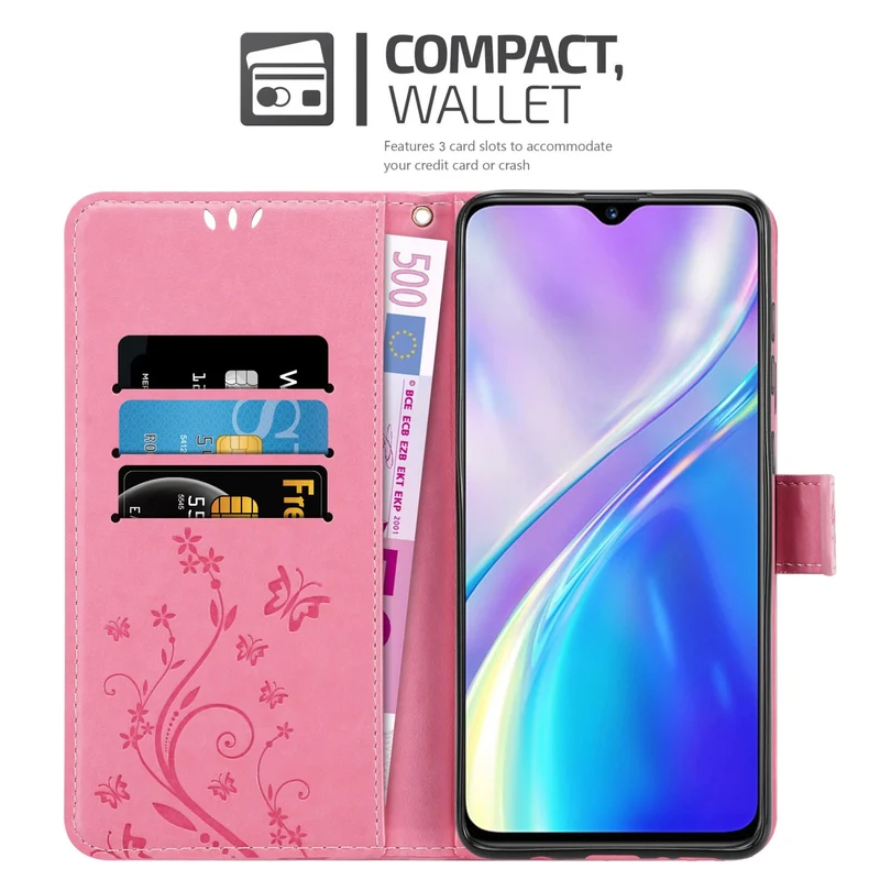 Cadorabo Hülle kompatibel mit Realme X2 / XT / Oppo K5 Schutzhülle im Blumen Design mit Magnetverschluss, Standfunktion und Kartenfächern
