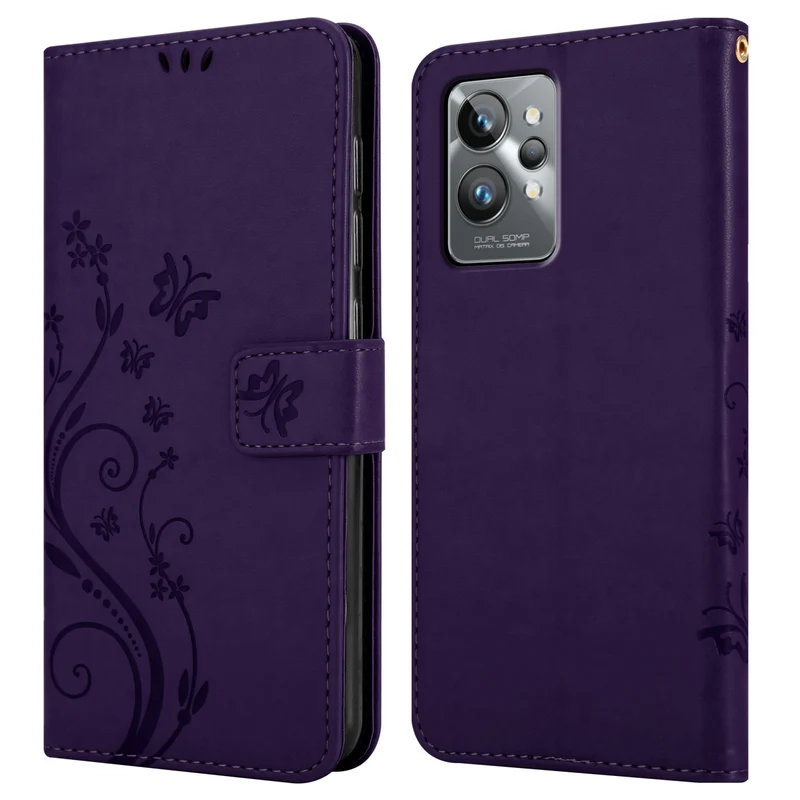 Cadorabo Hülle kompatibel mit Realme GT 2 PRO Schutzhülle im Blumen Design mit Magnetverschluss, Standfunktion und Kartenfächern