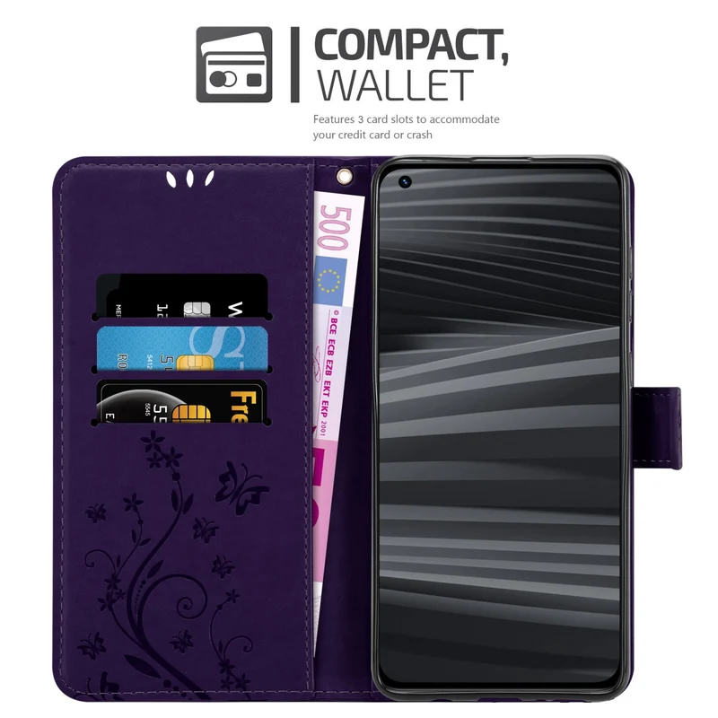 Cadorabo Hülle kompatibel mit Realme GT 2 PRO Schutzhülle im Blumen Design mit Magnetverschluss, Standfunktion und Kartenfächern