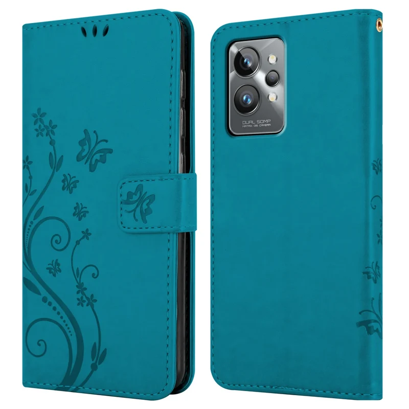 Cadorabo Hülle kompatibel mit Realme GT 2 PRO Schutzhülle im Blumen Design mit Magnetverschluss, Standfunktion und Kartenfächern