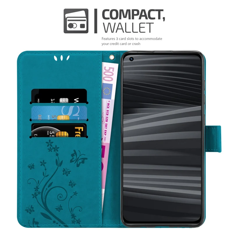Cadorabo Hülle kompatibel mit Realme GT 2 PRO Schutzhülle im Blumen Design mit Magnetverschluss, Standfunktion und Kartenfächern