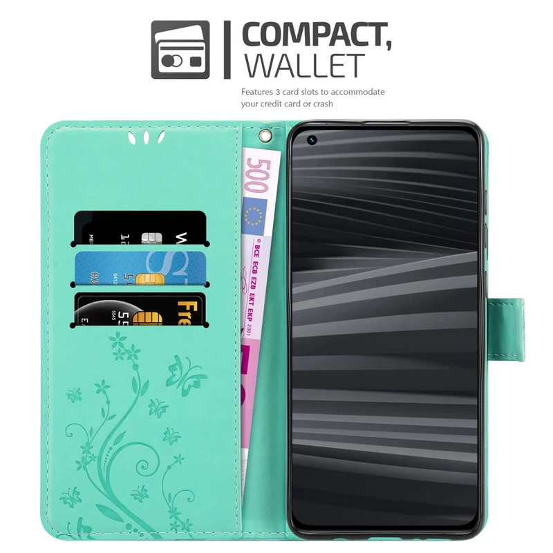 Cadorabo Hülle kompatibel mit Realme GT 2 PRO Schutzhülle im Blumen Design mit Magnetverschluss, Standfunktion und Kartenfächern