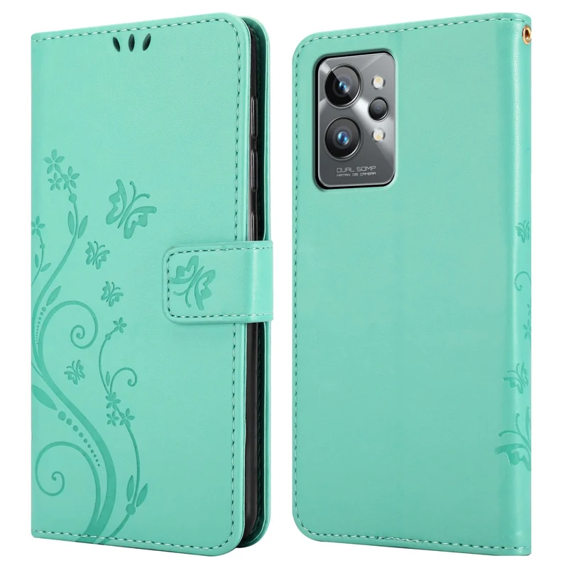 Cadorabo Hülle kompatibel mit Realme GT 2 PRO Schutzhülle im Blumen Design mit Magnetverschluss, Standfunktion und Kartenfächern