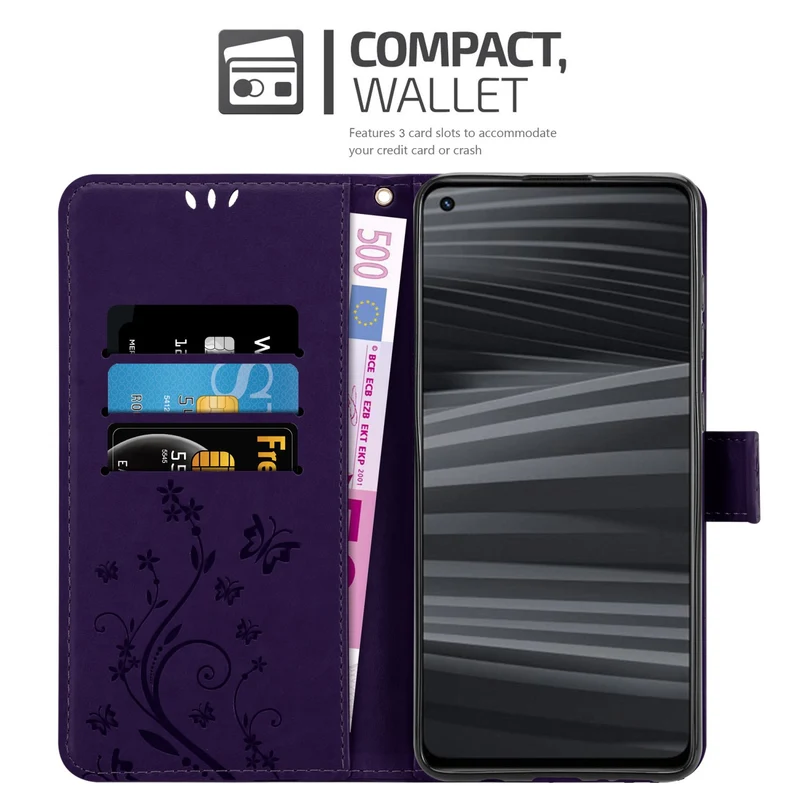 Cadorabo Hülle kompatibel mit Realme GT 2 / GT Neo 2 / GT Neo 3T Schutzhülle im Blumen Design mit Magnetverschluss, Standfunktion und Kartenfächern