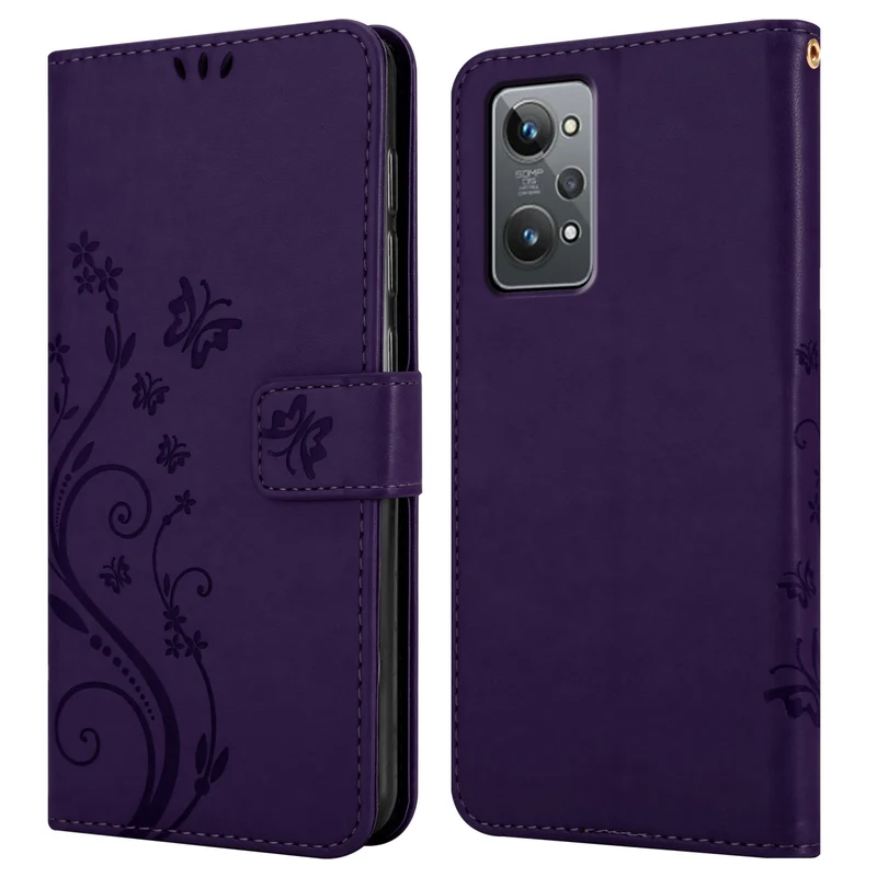 Cadorabo Hülle kompatibel mit Realme GT 2 / GT Neo 2 / GT Neo 3T Schutzhülle im Blumen Design mit Magnetverschluss, Standfunktion und Kartenfächern