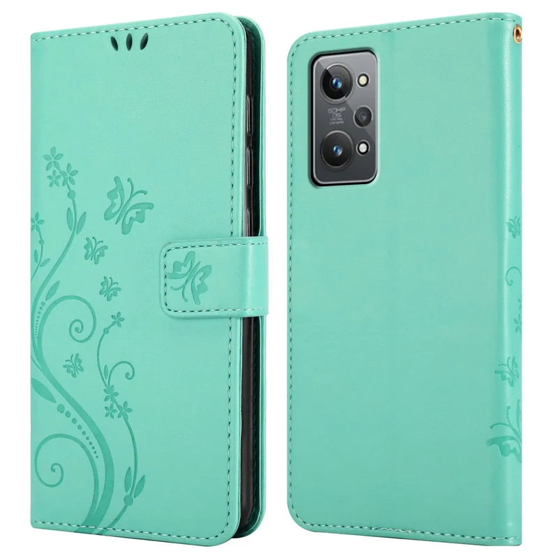 Cadorabo Hülle kompatibel mit Realme GT 2 / GT Neo 2 / GT Neo 3T Schutzhülle im Blumen Design mit Magnetverschluss, Standfunktion und Kartenfächern